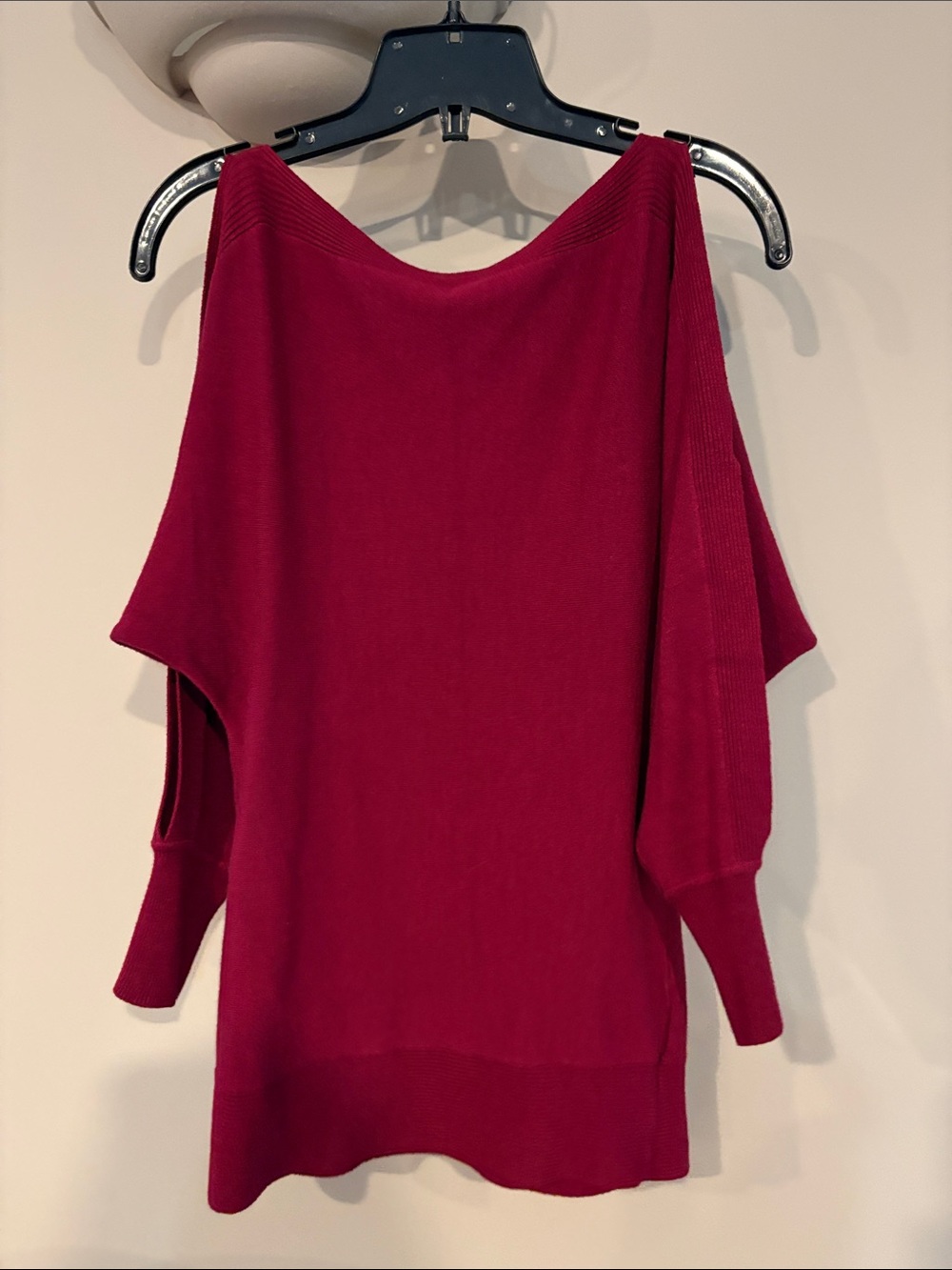 Costa Blanca Off-Shoulder Sweater in Deep Berry Red